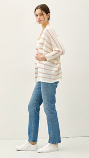 Dolman 3/4 Sleeve Stripe Cardigan