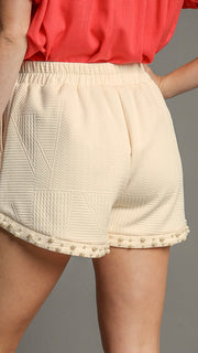 Pearl Trim Jacquard Knit Shorts w/Pkts