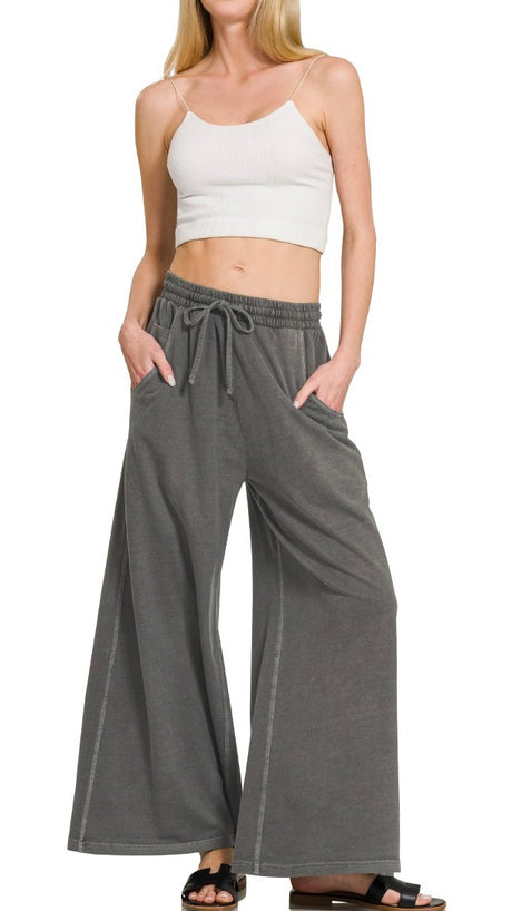 Enzyme Wash French Terry Wide Leg Pants