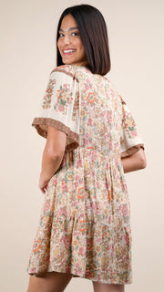 Boho Floral Border Print Mini Dress