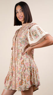 Boho Floral Border Print Mini Dress