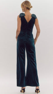 Velvet Sequin Bow Shoulder Jumpsuit