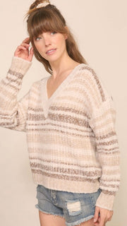 Soft Mix Stripe V-Neck Sweater