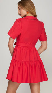 Crochet Trim Short Sleeve Dress
