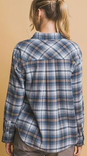 Lt Plaid Flannel Button Front Top