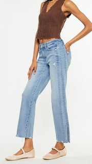 Mid Rise Gusset St Leg Split Hem Jeans