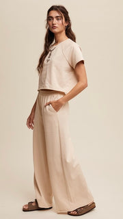 Wide Leg French Terry Knit Pants