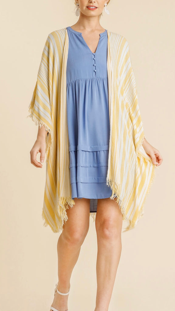 Stripe Fray Hem Lt Wt Kimono