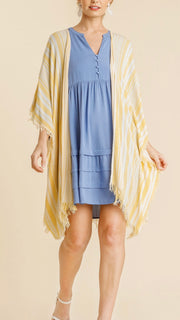 Stripe Fray Hem Lt Wt Kimono