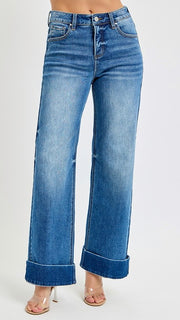 High Rise Tummy Control Cuffed Wide Leg Jean