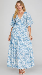 Floral Fields Smocked V-Neck Maxi Dress