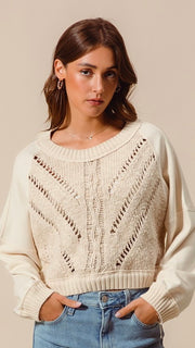 Cable Sweater Front Crop Sweatshirt