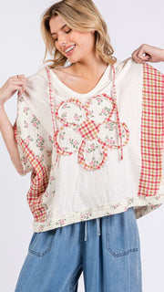 Daisy Applique Cotton/Gauze Hooded Top