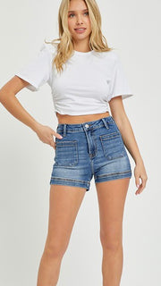 High Rise Patch Pocket Denim Short