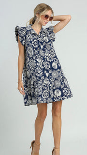 Ruffle Shoulder Paisley Tiered Dress