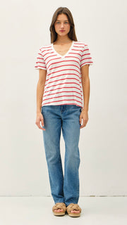 Step Hem V-Neck Stripe Tee