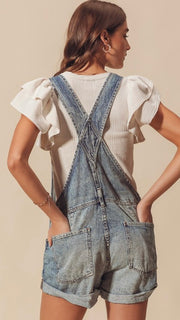 Washed Denim Cuffed Hem Romper