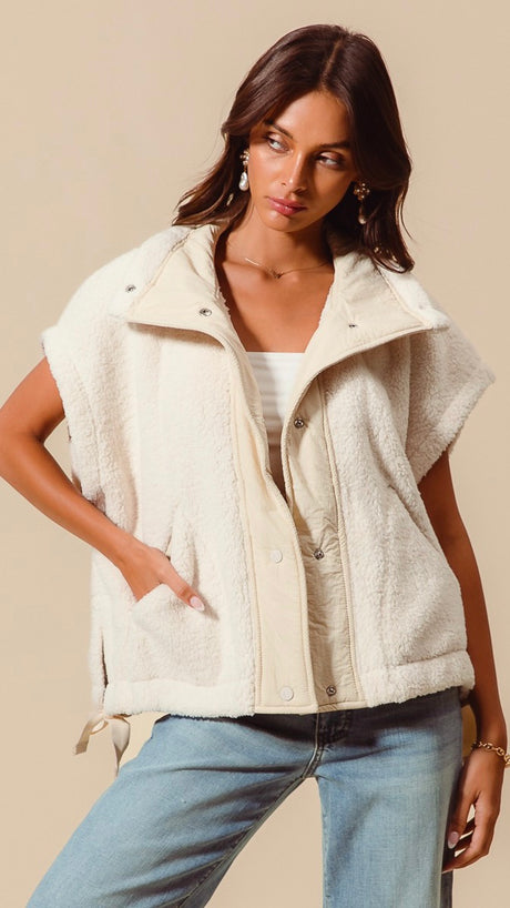 Soft Sherpa Oversized Vest w/Ties