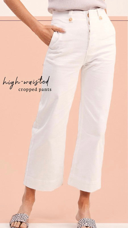 High Rise Button Fly Stretch Wide Leg Pant