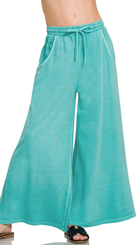 Enzyme Wash French Terry Wide Leg Pants