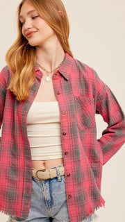 Fringe Hem Plaid Slouch Top