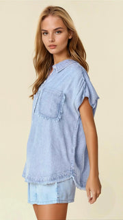 Frayed Trim Tencel Denim Top