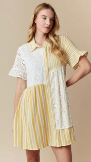 Eyelet + Stripe Ruffle Sleeve Dress