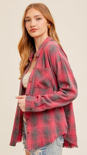 Fringe Hem Plaid Slouch Top