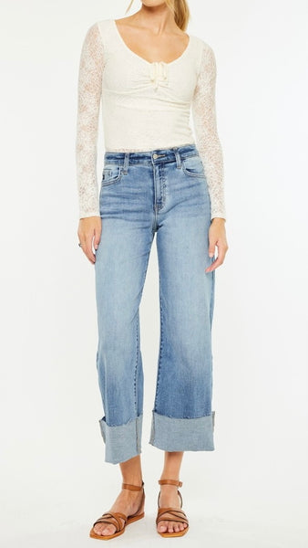 High Rise Cuffed Wide Leg Stretch Jean 2