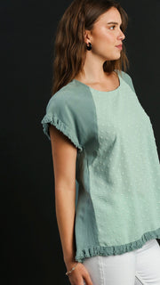 Linen Blend Swiss Dot Raglan Top