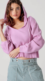 Sadie Raw Edge Waffle Hoodie Top