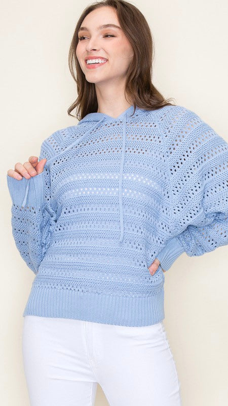 Open Crochet Hooded Sweater