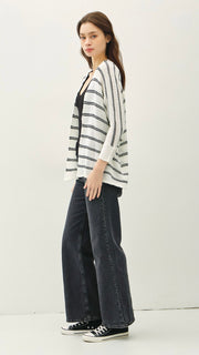 Dolman 3/4 Sleeve Stripe Cardigan