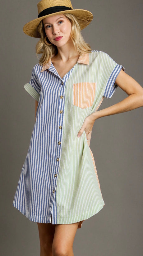 Colorblock Stripe Shirt Dress