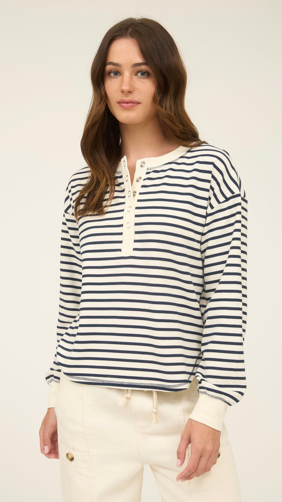 Stripe Henley Snap Sweatshirt