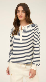 Stripe Henley Snap Sweatshirt