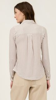 Striped Stretch Button Front Top