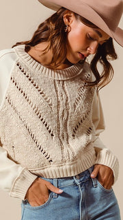 Cable Sweater Front Crop Sweatshirt