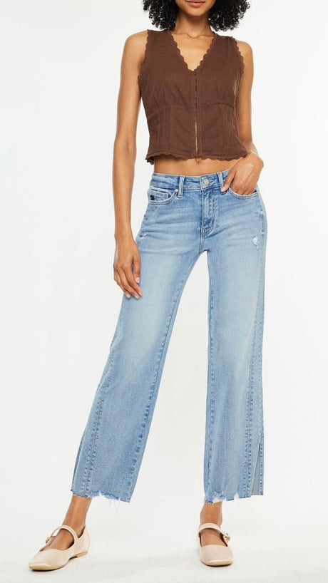 Mid Rise Gusset St Leg Split Hem Jeans