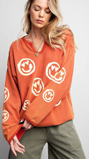 Heart Smiley Split Neck Sweatshirt