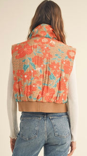 Floral Print Zip Puffer Vest