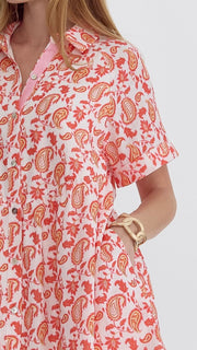 Paisley Print Button Front Dress w/Pockets