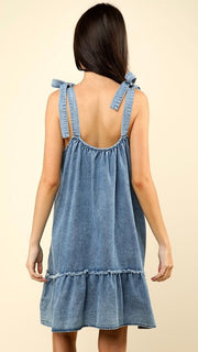 Washed Denim Ruffle Hem Dress