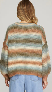 Ombre Stripe Drop Shoulder Sweater