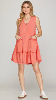 Wash Knit Half Zip Dress w/Pockets