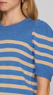Stripe Sweater Knit Puff Slv Top