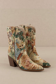 Tapestry Pointed Toe Side Zip Boot