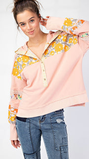 Clara Patchwork Henley Hooded Top