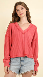 Wide Ribbed Soft V-Neck Top