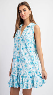 Soft Floral Drop Waist Ruffle Dress